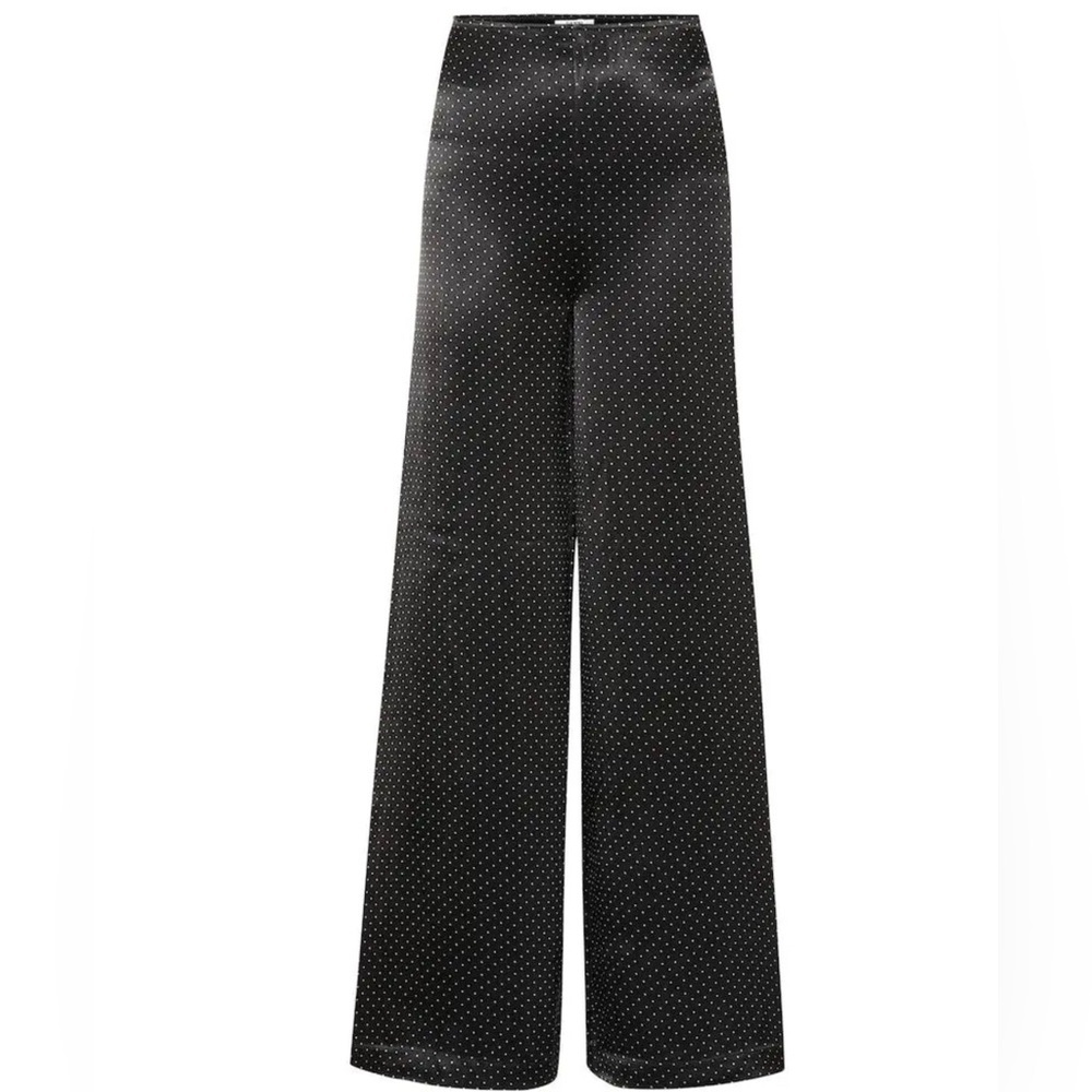 Ganni $240 Cameron Satin Wide Legged Polka Dot Pants Black White Small EU 38
